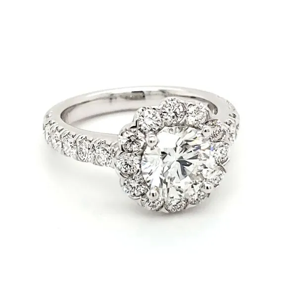 14K White Gold 1.64 Carat Round Brilliant Diamond Halo Engagement Ring Image 2 Quality Gem LLC Bethel, CT