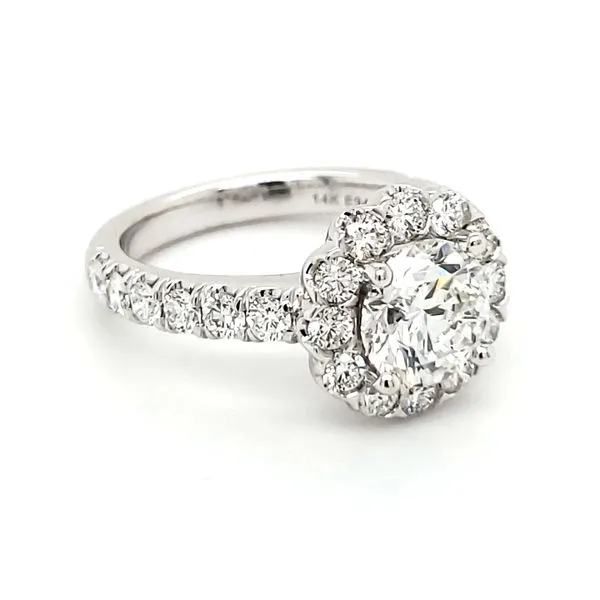 14K White Gold 1.64 Carat Round Brilliant Diamond Halo Engagement Ring Image 3 Quality Gem LLC Bethel, CT