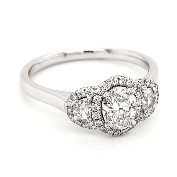 14K White Gold Oval & Half Moon Diamond Halo Engagement Ring Image 2 Quality Gem LLC Bethel, CT