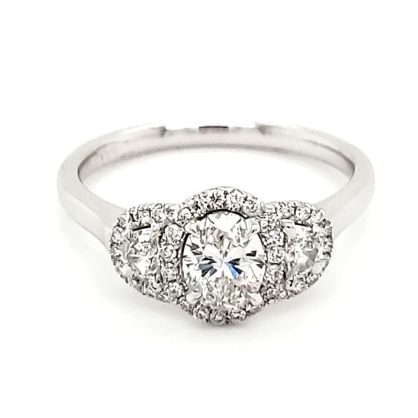 14K White Gold Oval & Half Moon Diamond Halo Engagement Ring Quality Gem LLC Bethel, CT