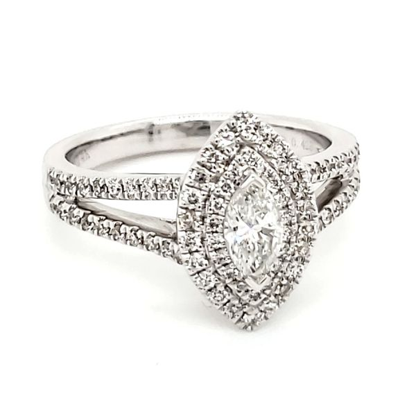 14K White Gold Marquise Double Halo Diamond Engagement Ring Image 2 Quality Gem LLC Bethel, CT