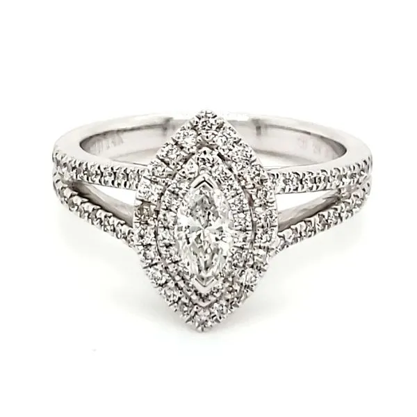 14K White Gold Marquise Double Halo Diamond Engagement Ring Quality Gem LLC Bethel, CT