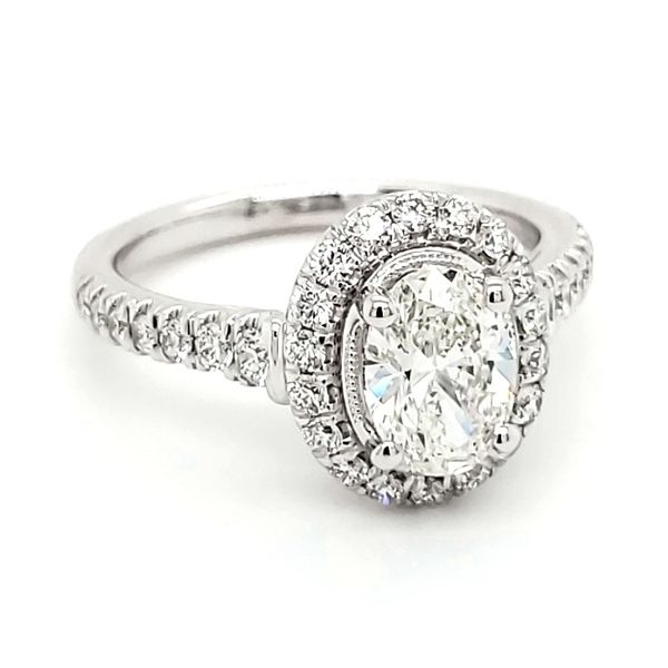 14K White Gold 1 Carat Oval Diamond Halo Engagement Ring Image 2 Quality Gem LLC Bethel, CT
