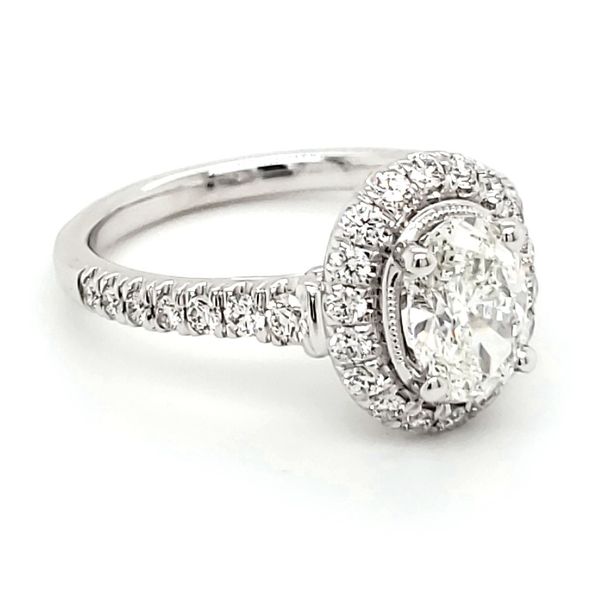 14K White Gold 1 Carat Oval Diamond Halo Engagement Ring Image 3 Quality Gem LLC Bethel, CT