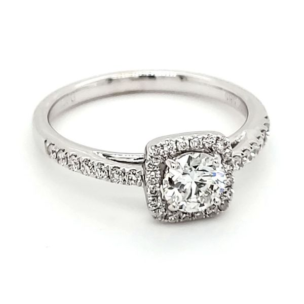 14K White Gold 0.52 Carat Round Brilliant Diamond Cushion Halo Engagement Ring Image 2 Quality Gem LLC Bethel, CT