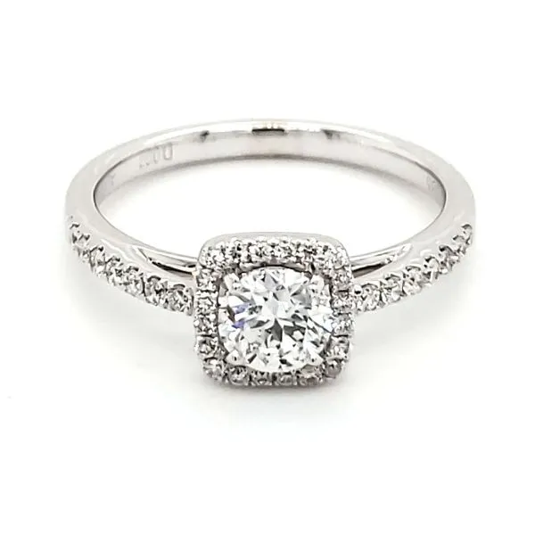 14K White Gold 0.52 Carat Round Brilliant Diamond Cushion Halo Engagement Ring Quality Gem LLC Bethel, CT