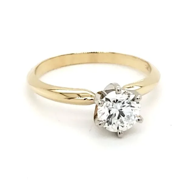14K Yellow Gold Six Prong Solitaire 0.81 Carat Round Brilliant Diamond Engagement Ring Image 2 Quality Gem LLC Bethel, CT