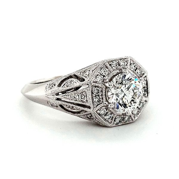 14K White Gold Milgrain Octagonal Diamond Ring Image 2 Quality Gem LLC Bethel, CT