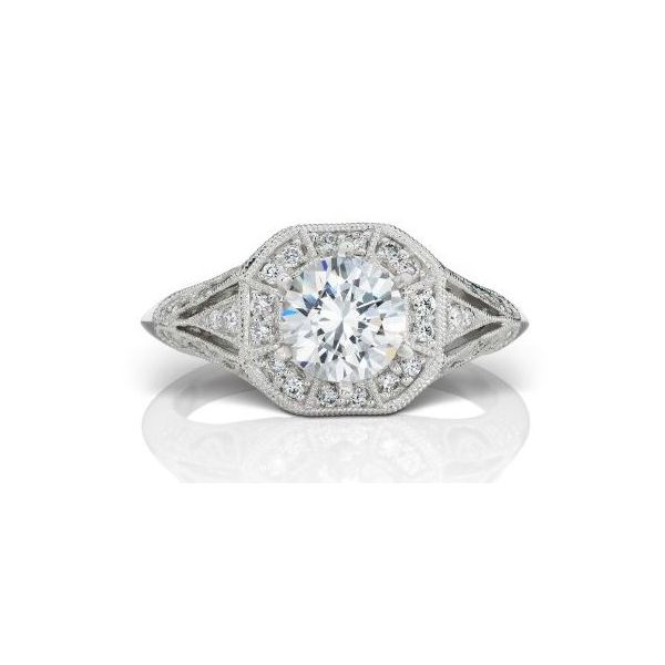 14K White Gold Milgrain Octagonal Diamond Ring Image 5 Quality Gem LLC Bethel, CT