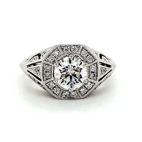 14K White Gold Milgrain Octagonal Diamond Ring Quality Gem LLC Bethel, CT