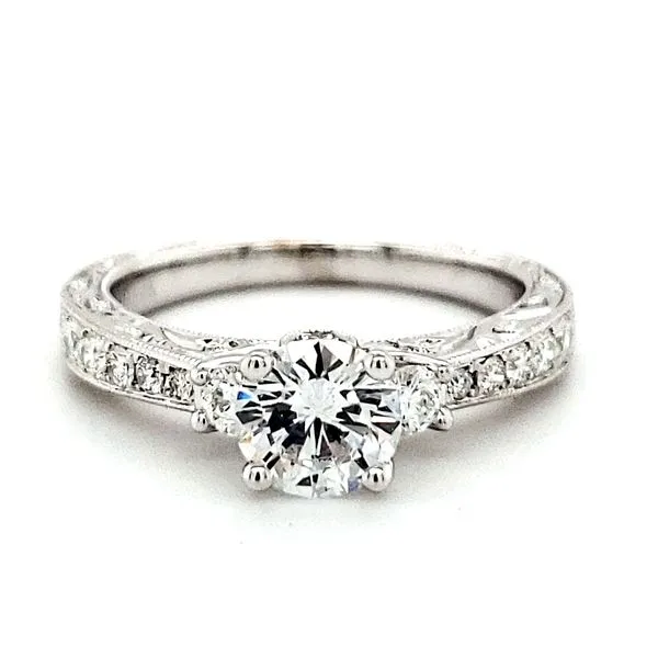 14K White Gold Hand Engraved Diamond Engagement Ring Image 2 Quality Gem LLC Bethel, CT