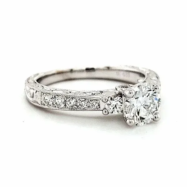 14K White Gold Hand Engraved Diamond Engagement Ring Image 3 Quality Gem LLC Bethel, CT