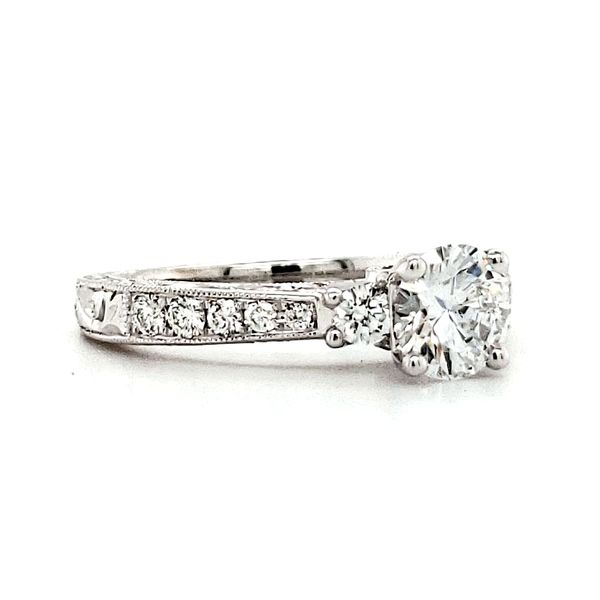 14K White Gold Hand Engraved Diamond Engagement Ring Image 4 Quality Gem LLC Bethel, CT