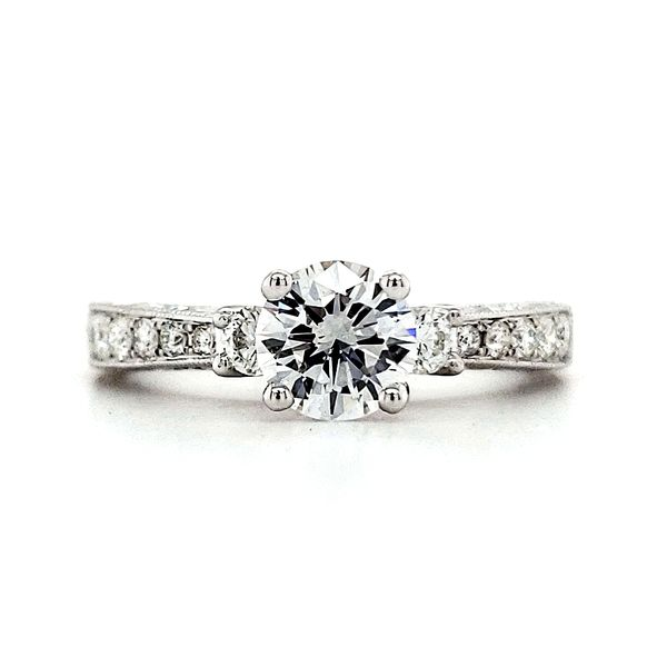14K White Gold Hand Engraved Diamond Engagement Ring Quality Gem LLC Bethel, CT