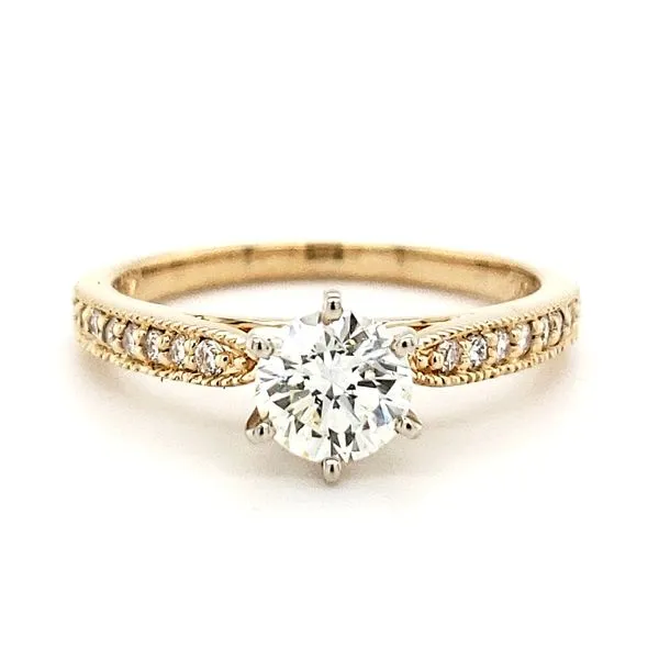 14K Yellow Gold Six Prong Milgrain Solitaire Diamond Engagement Ring Image 2 Quality Gem LLC Bethel, CT