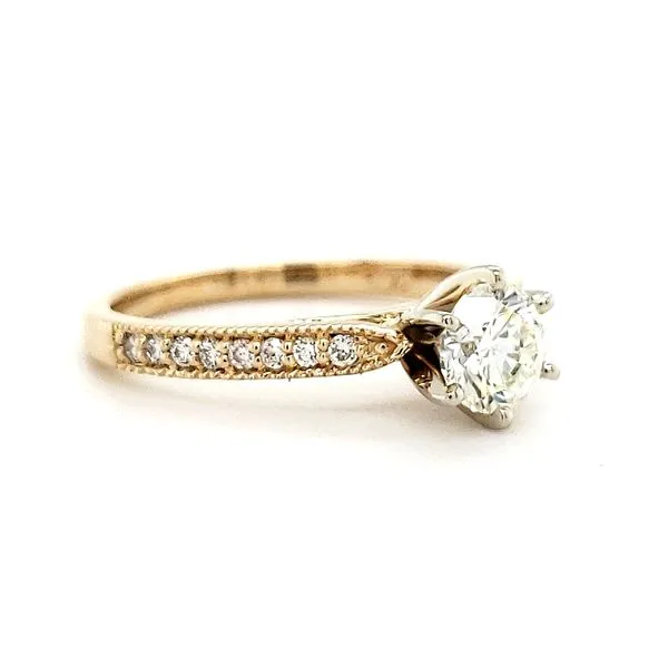 14K Yellow Gold Six Prong Milgrain Solitaire Diamond Engagement Ring Image 4 Quality Gem LLC Bethel, CT
