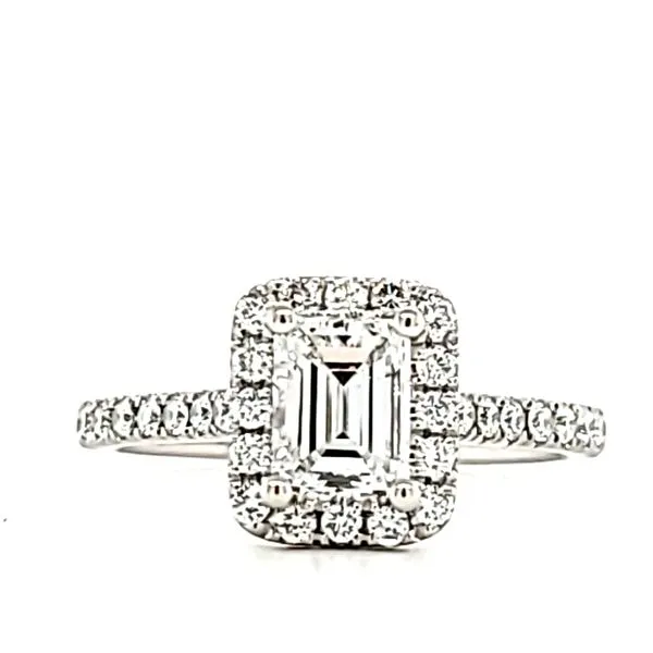 Platinum Emerald Cut Halo Diamond Engagement Ring Quality Gem LLC Bethel, CT