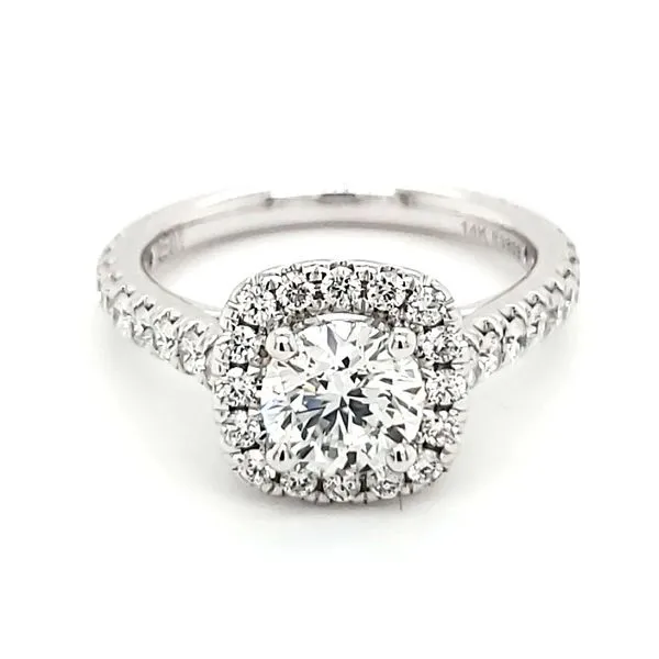 14K White Gold 1 Carat Round Brilliant Diamond With Cushion Halo Engagement Ring Quality Gem LLC Bethel, CT