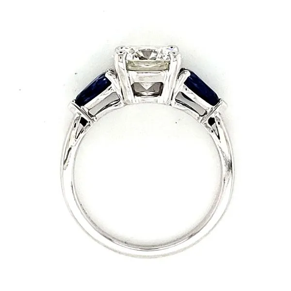 14K White Gold Round Diamond and Pear Shape Sapphire 3 Stone Ring Size 6 Image 3 Quality Gem LLC Bethel, CT