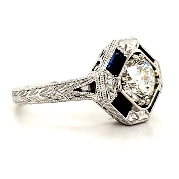 14K White Gold Round Diamond and Sapphire Ring Size 6 Image 2 Quality Gem LLC Bethel, CT