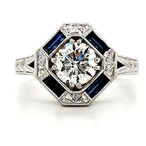 14K White Gold Round Diamond and Sapphire Ring Size 6 Quality Gem LLC Bethel, CT