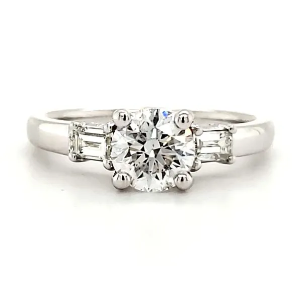 14K White Gold Round and Baguette 3 Stone Diamond Ring Size 6 Quality Gem LLC Bethel, CT