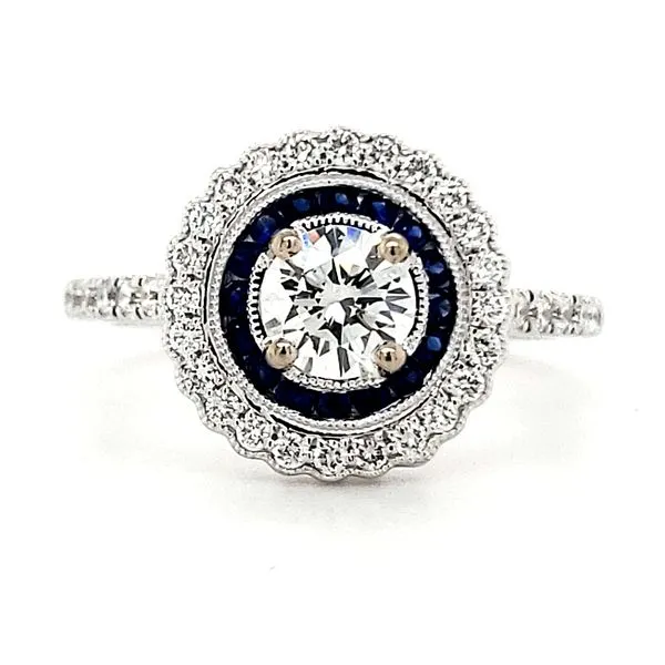 14K White Gold sapphire and Diamond Engagement Ring .51ct Center Diamond Quality Gem LLC Bethel, CT