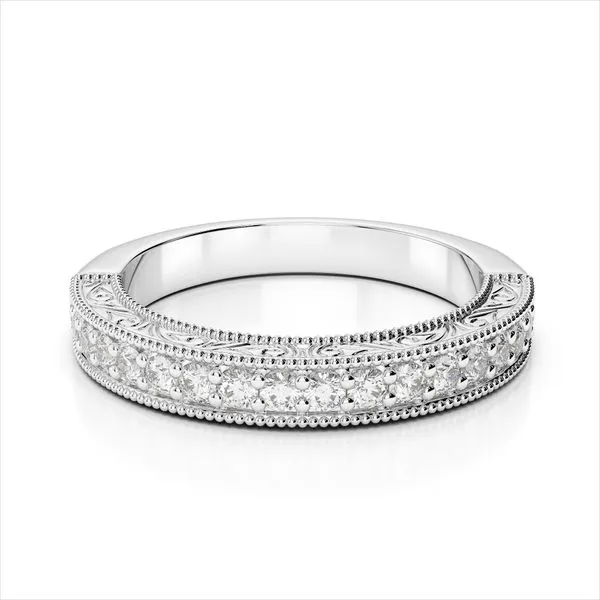 14K White Gold Milgrain Bead Diamond Band Image 2 Quality Gem LLC Bethel, CT