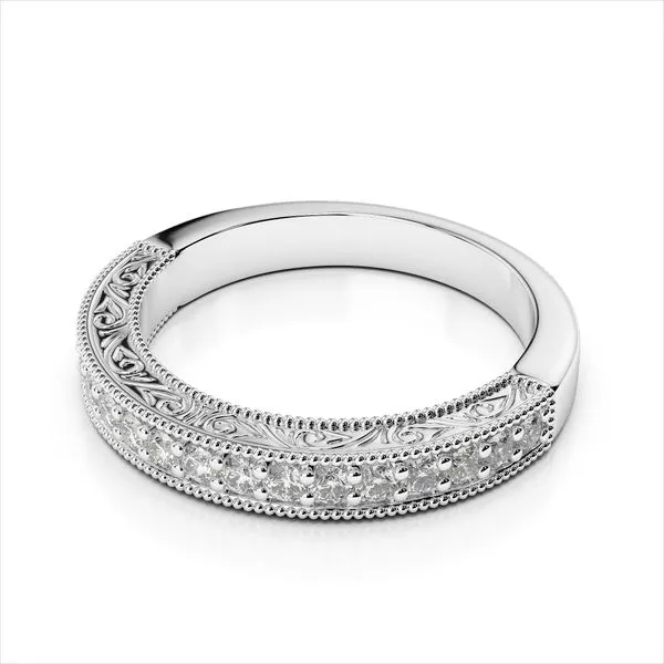 14K White Gold Milgrain Bead Diamond Band Image 3 Quality Gem LLC Bethel, CT