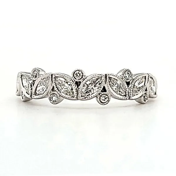 14K White Gold Marquise and Round Diamond Floral Band Quality Gem LLC Bethel, CT