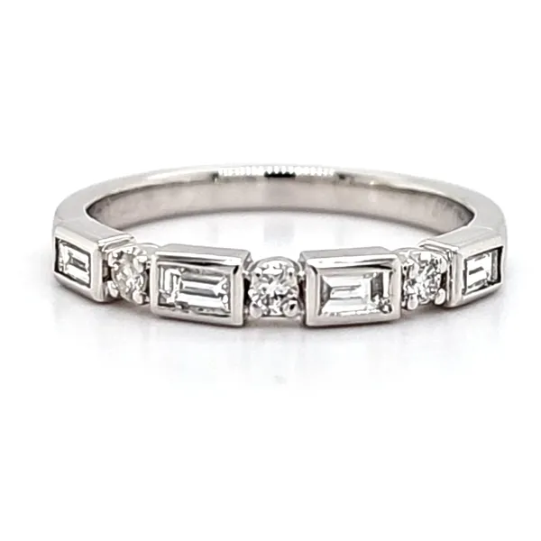 14K White Gokd Baguette and Round Diamond Dash and Dot Ring Size 6 Quality Gem LLC Bethel, CT