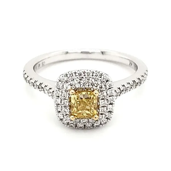 14K White Gold Yellow Diamond Double Halo Fashion Ring Quality Gem LLC Bethel, CT