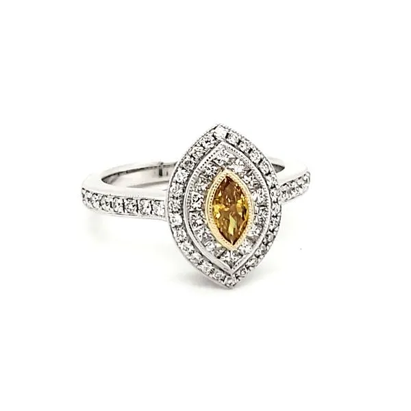 14K White Gold Fancy Intense Yellow Orange Marquise Diamond Double Halo Fashion Ring Image 2 Quality Gem LLC Bethel, CT