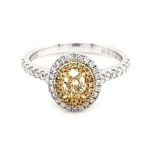 18K White Gold Oval Yellow Diamond & Double Halo Fashion Ring Quality Gem LLC Bethel, CT