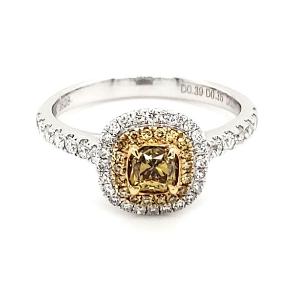 18K White Gold Intense Yellow Diamond Double Halo Fashion Ring Quality Gem LLC Bethel, CT