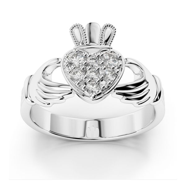 14K White Gold Diamond Claddagh Ring Image 2 Quality Gem LLC Bethel, CT