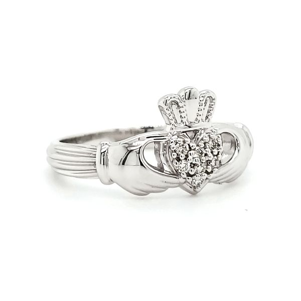 14K White Gold Diamond Claddagh Ring Image 3 Quality Gem LLC Bethel, CT