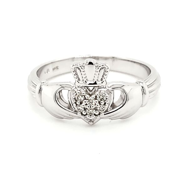 14K White Gold Diamond Claddagh Ring Image 4 Quality Gem LLC Bethel, CT