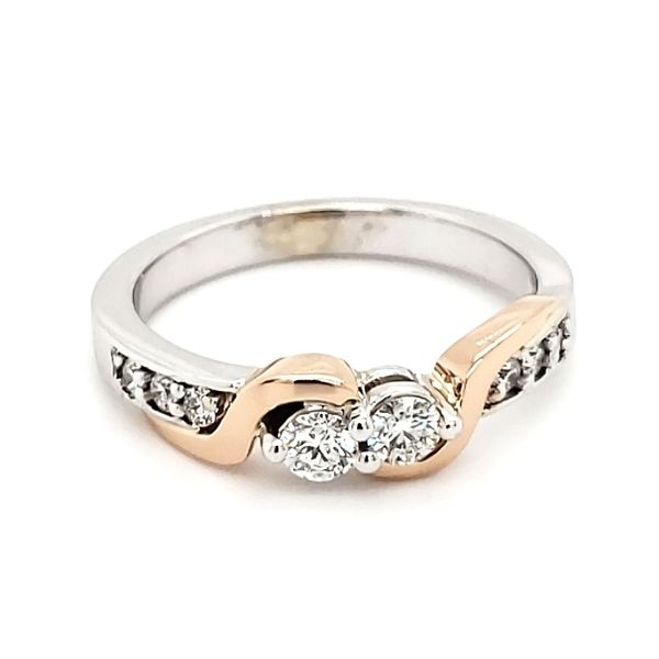 14K White & Rose Gold Two Stone Diamond Diamond Ring Image 2 Quality Gem LLC Bethel, CT