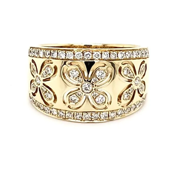 14K Yellow Gold Triple Flower Wide Diamond Fashion Ring Quality Gem LLC Bethel, CT