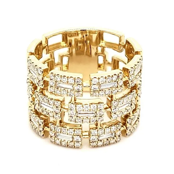14K Yellow Gold Wide Three Row Brick Diamond Fashion Band Image 2 Quality Gem LLC Bethel, CT
