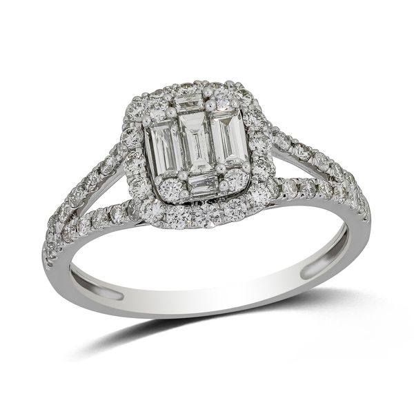 14K White Gold Split Shank Baguette & Round Diamond Cluster Ring Quality Gem LLC Bethel, CT