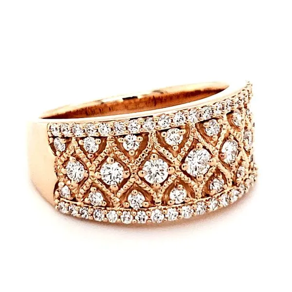 14K Rose Gold Wide Diamond Milgrain Band Image 2 Quality Gem LLC Bethel, CT