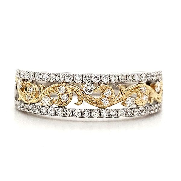 14K White & Yellow Gold Diamond Center Swirl Band Quality Gem LLC Bethel, CT