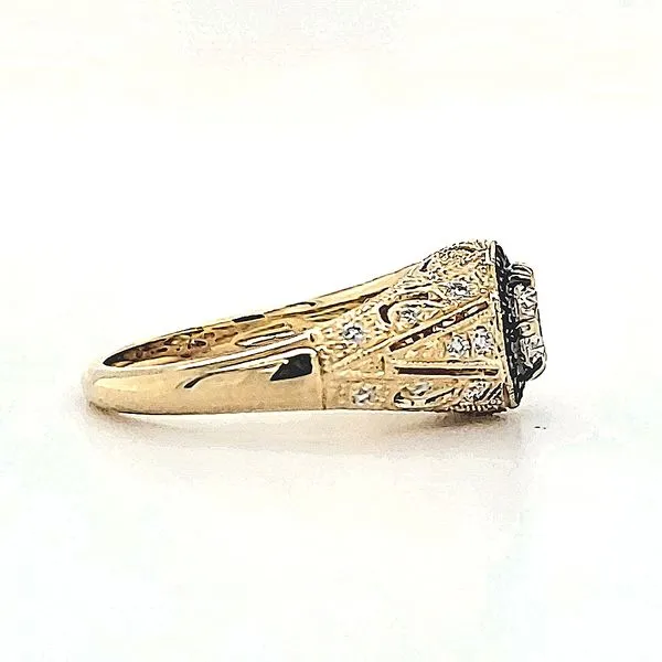14K Yellow Gold Diamond & Sapphire Antique Style Ring Image 2 Quality Gem LLC Bethel, CT