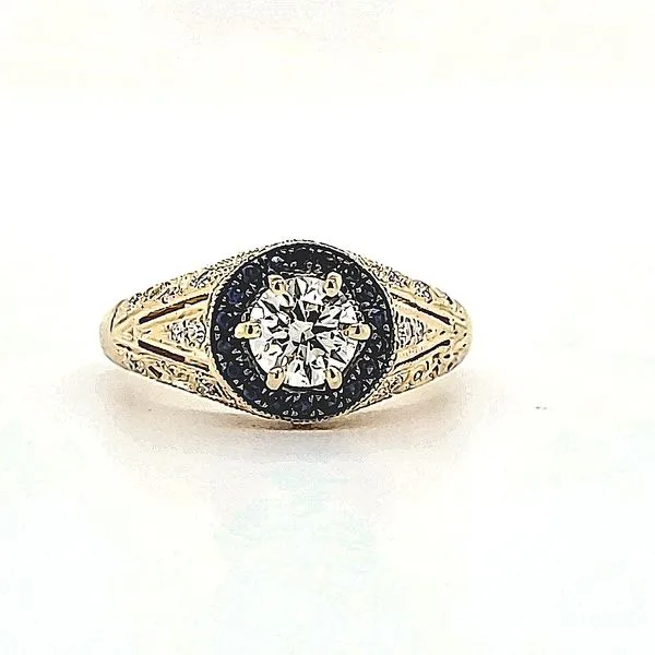14K Yellow Gold Diamond & Sapphire Antique Style Ring Quality Gem LLC Bethel, CT