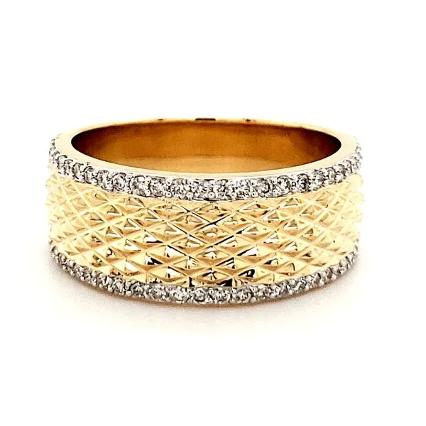 14K Yellow Gold Textured Pyramids Diamond Band Image 2 Quality Gem LLC Bethel, CT
