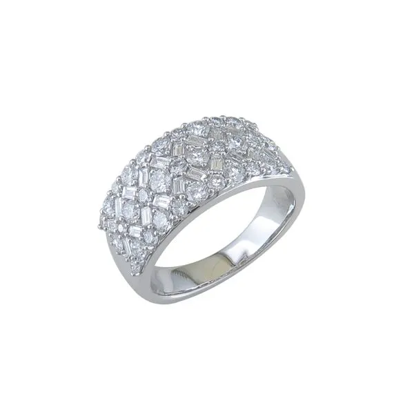 14K White Gold Baguette and Round Diamond Wide Ring Size 7 Quality Gem LLC Bethel, CT