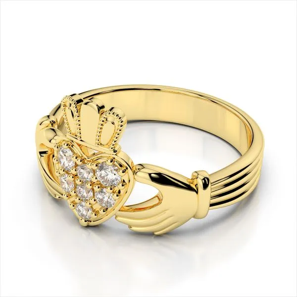 14K Yellow Gold Diamond Claddagh Ring Size 6.75 Image 2 Quality Gem LLC Bethel, CT