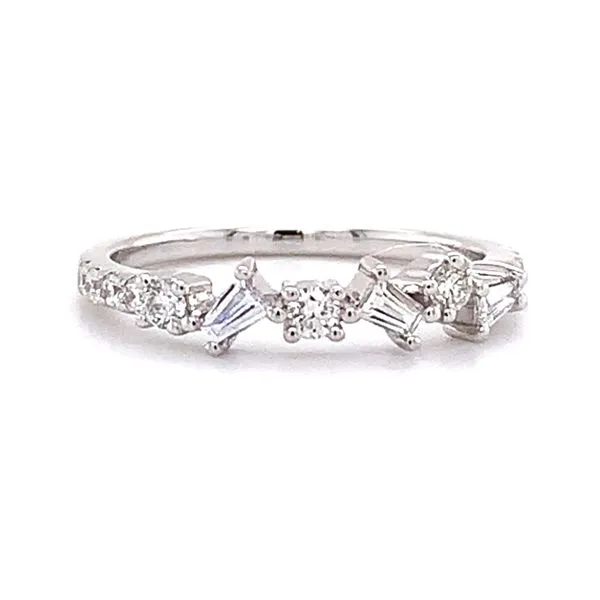 14K White Gold Round and Baguette Confetti Diamond Band Size 6 Quality Gem LLC Bethel, CT